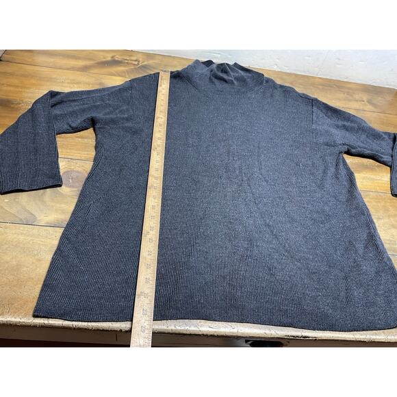 Eileen Fisher Charcoal Gray Mock Neck Extra Fine Merino Wool Tunic Sweater L - Picture 6 of 12